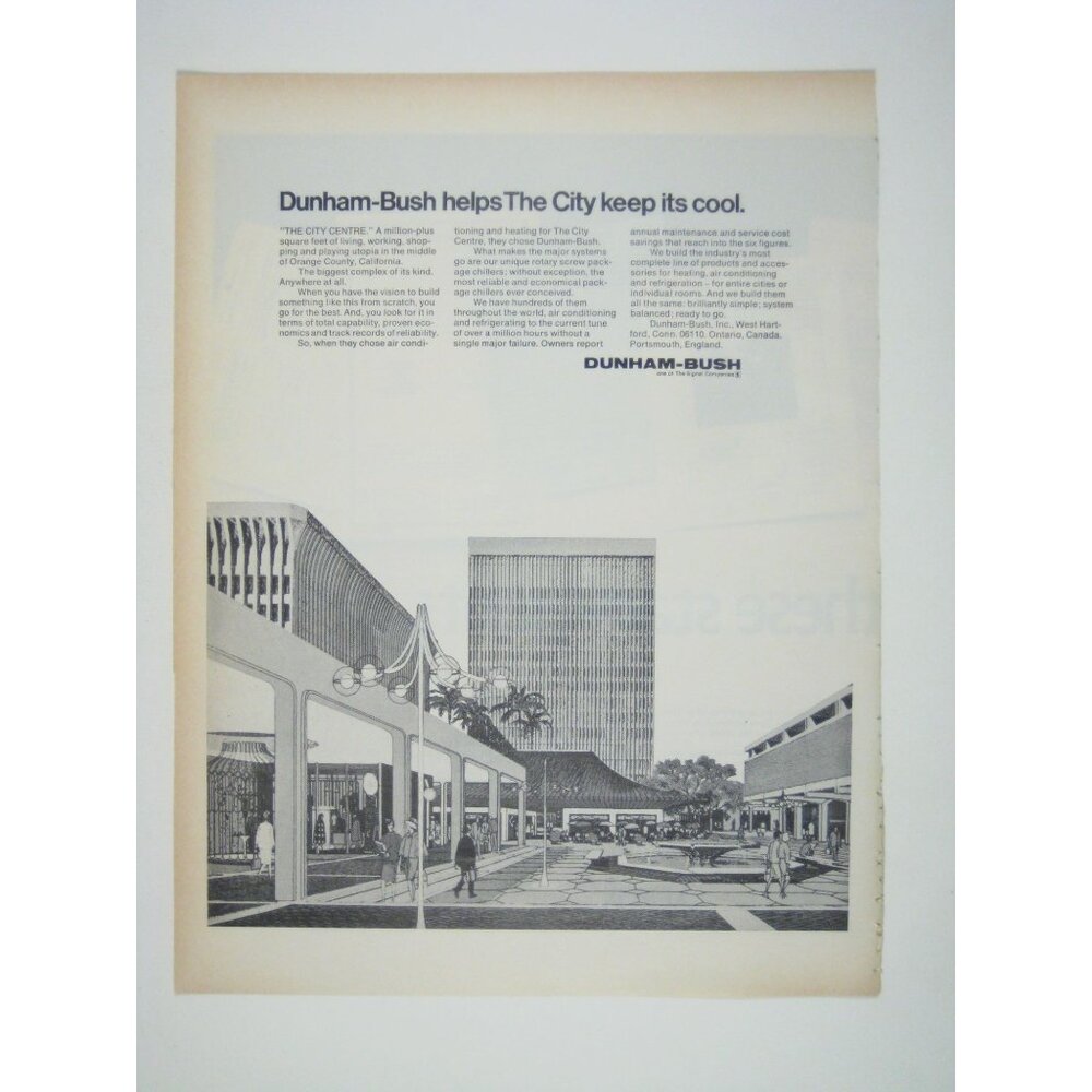 Vintage 1971 Dunham-Bush Air Conditioning Print Ad Modern City Cityscape